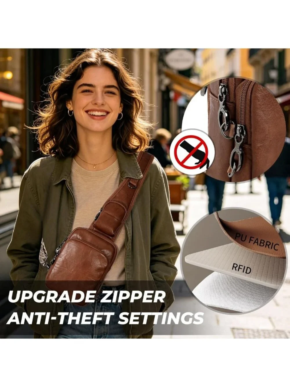 Stylish Anti-Theft RFID Crossbody Sling Bag - PU Leather Handbag for Women